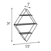 Honey Can Do 24" Black Three-Tier Diamond-Shaped Decorative Metal Wall Shelf