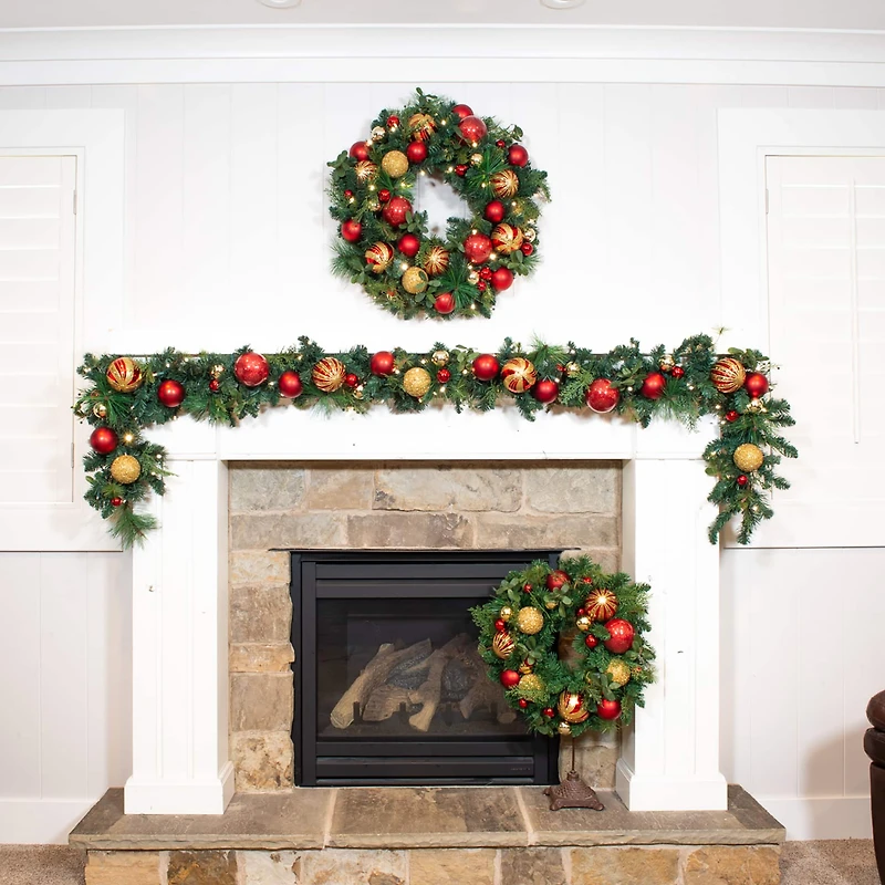 Village Lighting 24" Pre-Lit Christmas Classic Wreath, Clear LED Lights