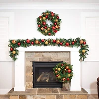 Village Lighting 24" Pre-Lit Christmas Classic Wreath, Clear LED Lights