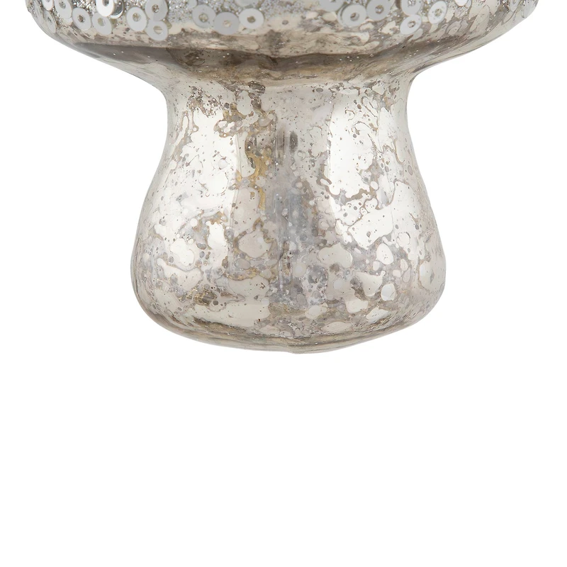 Sequined Mercury Glass Mushroom Christmas Ornament - 3.5" - Silver Finish