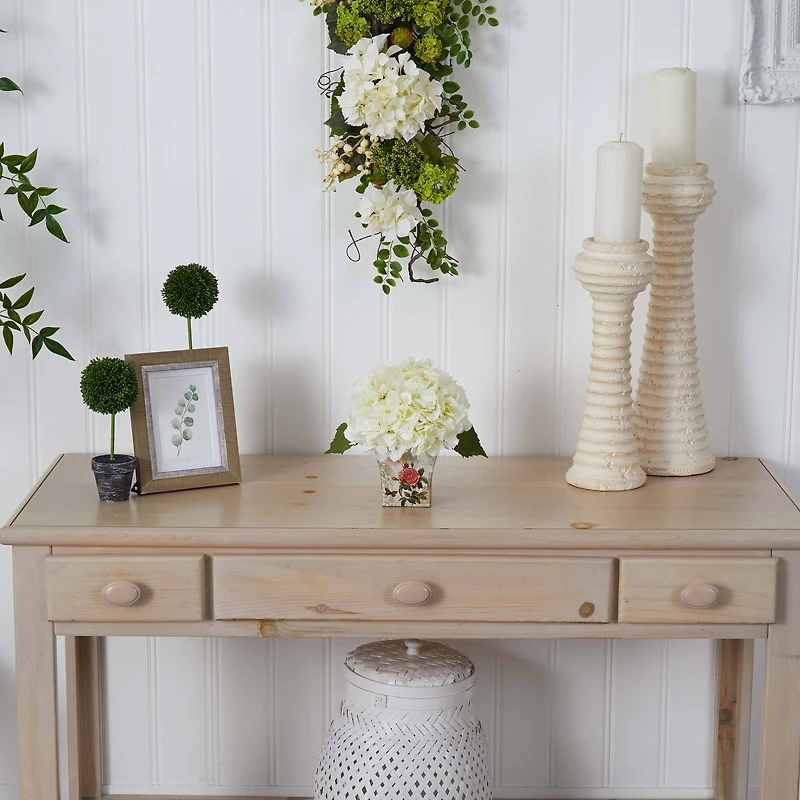 9'' White Hydrangea Arrangement in Floral Planter