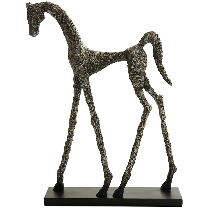 16.5" Bronze Polystone Horse Textured Slim Frame Sculpture with Silver Accents