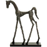 16.5" Bronze Polystone Horse Textured Slim Frame Sculpture with Silver Accents