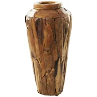 Brown Teak Wood Handmade Tall Floor Vase with Mosaic Live Edge