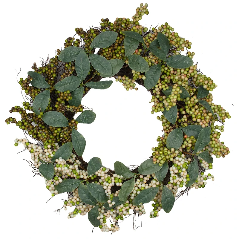 24" Green Berries & Leaves Twig Wreath