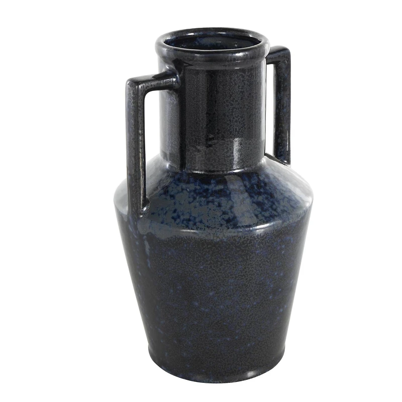 11" Dark Blue Ceramic Ombre Textured Vase with Rectangular Handles