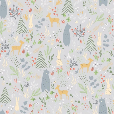 RoomMates Light Gray Spring Forest Pals Peel & Stick Wallpaper