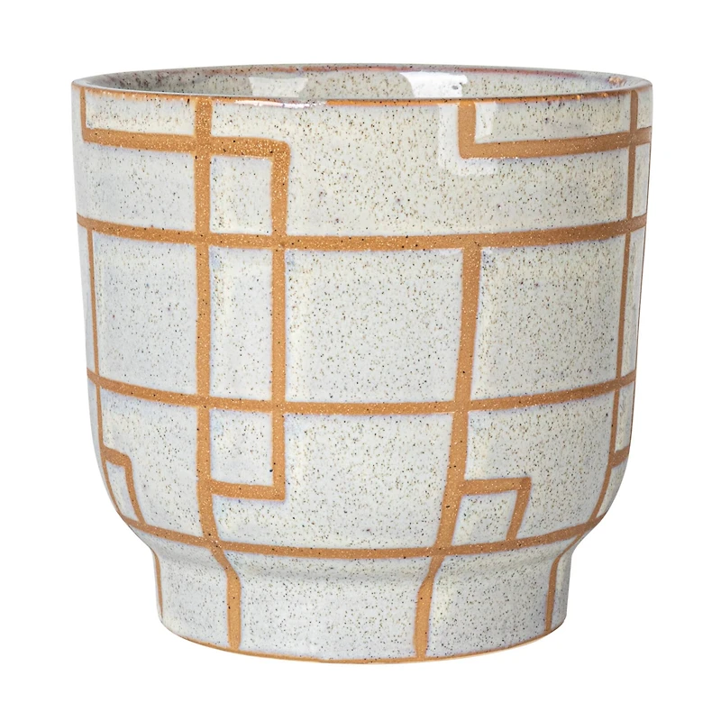 Hello Honey® 6" Cream & Brown Geometric Harmony Stoneware Planter