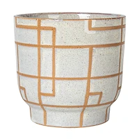 Hello Honey® 6" Cream & Brown Geometric Harmony Stoneware Planter