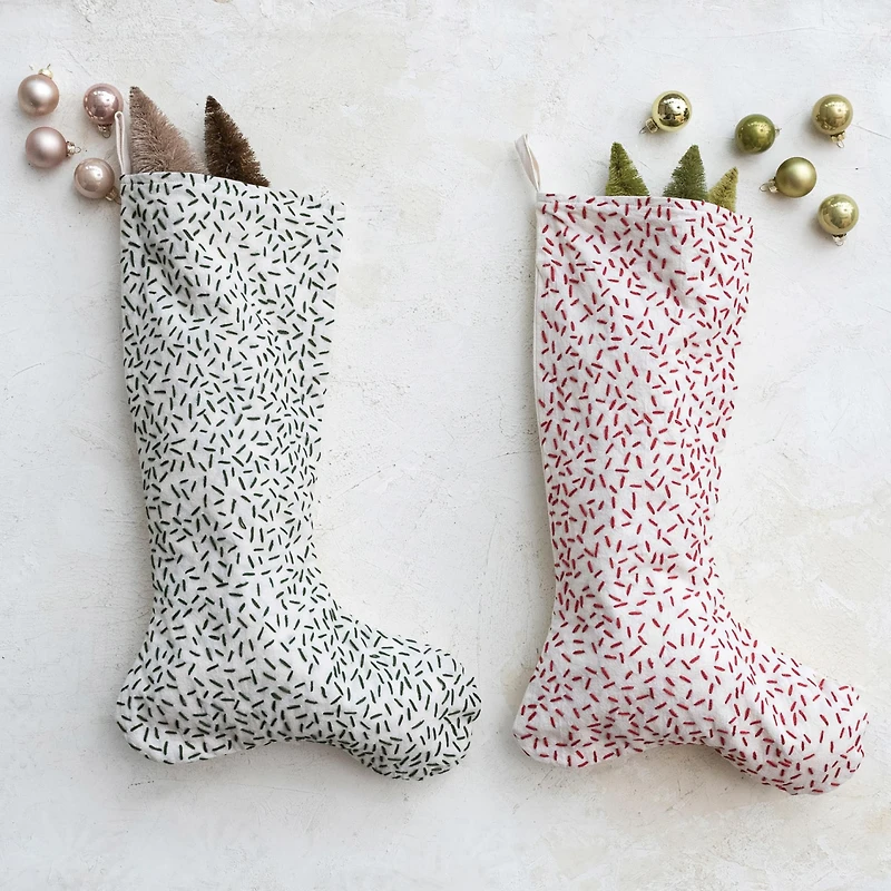 Hello Honey® 20" Green & Red Cotton Kantha Stitch Stocking Décor, 2ct.