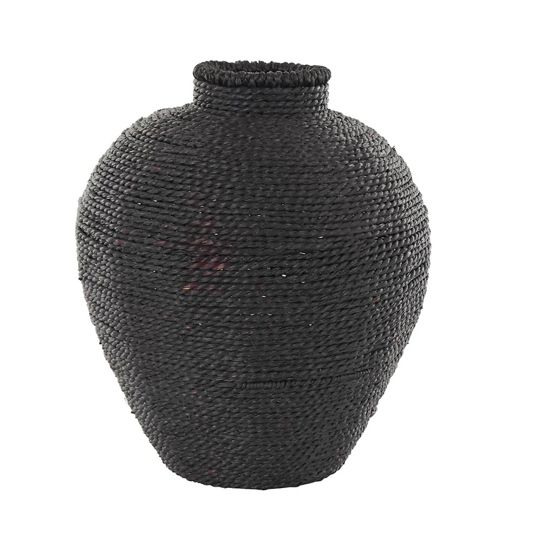 13" Black Handmade Wrapped Pot Metal Vase