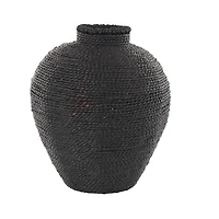 13" Black Handmade Wrapped Pot Metal Vase