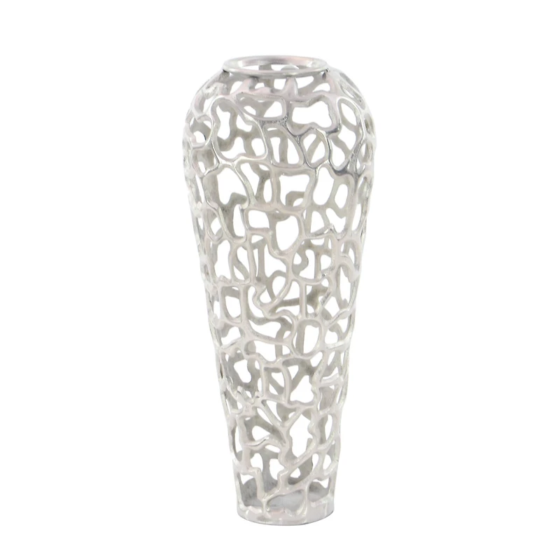 25" Silver Aluminum Contemporary Vase