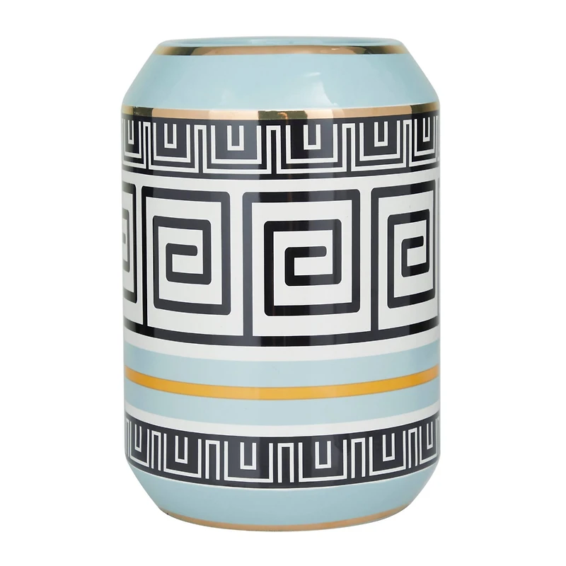 Teal Stoneware Modern Vase, 9" x 6" x 6"