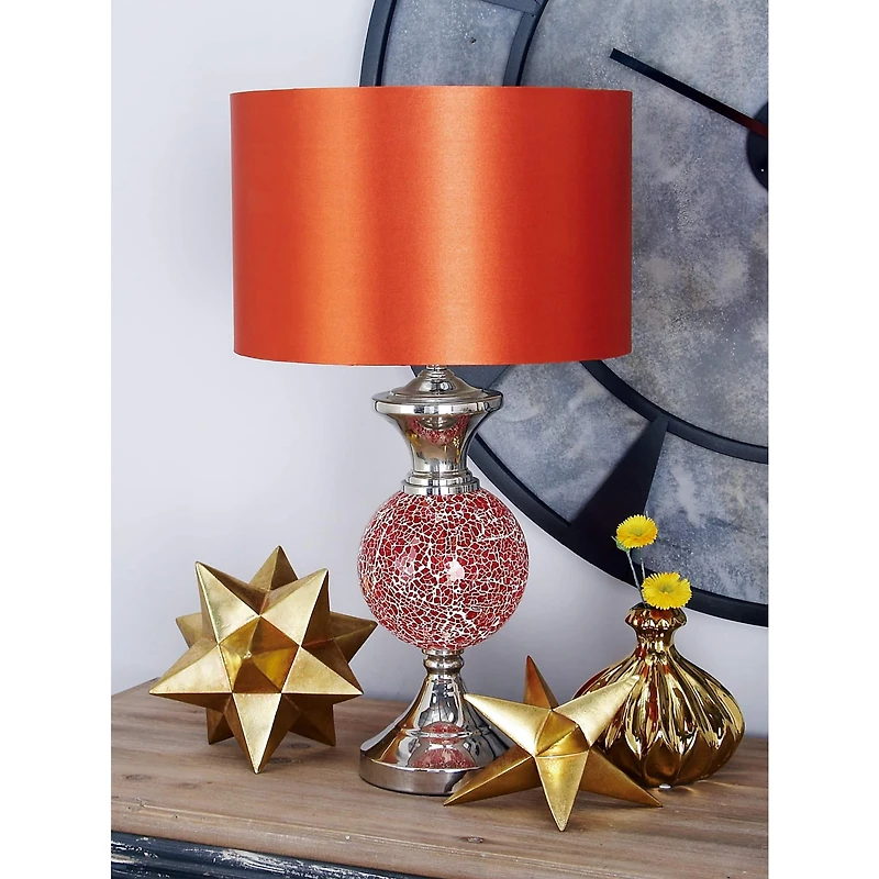 Set of 2 Red Glass Glam Table Lamp, 25"