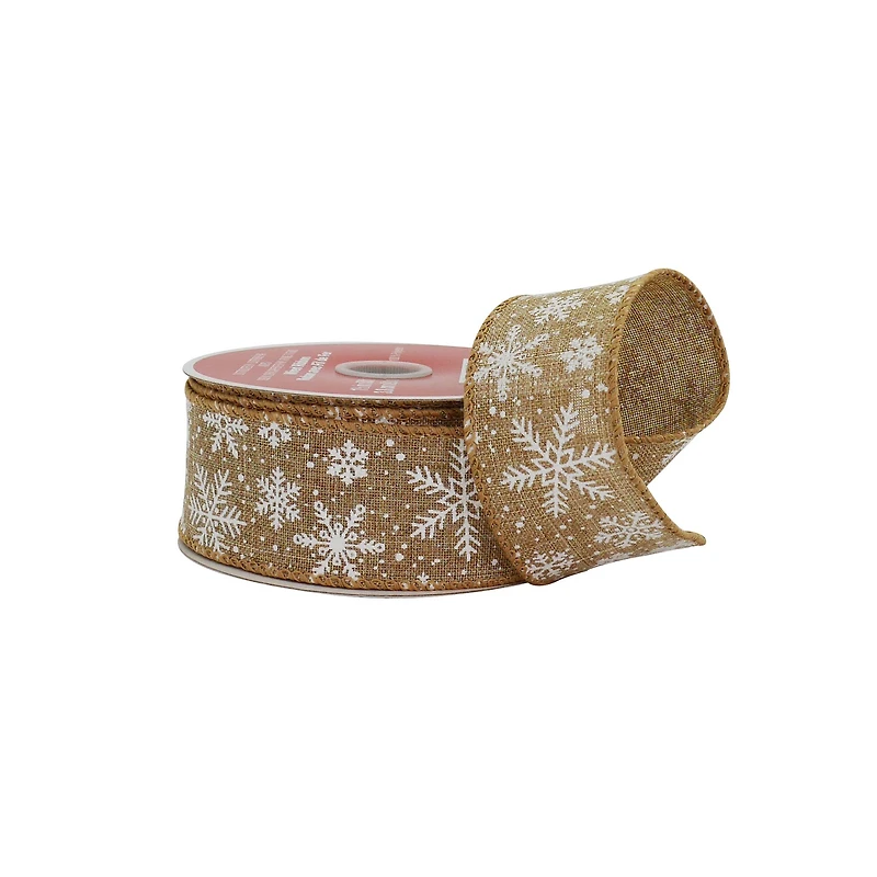 1.5" x 30ft. White Snowflakes Wired Faux Linen Ribbon by Celebrate It®