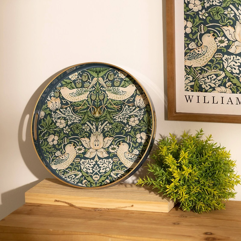 13.5" Blue and Green Round William Morris Tray