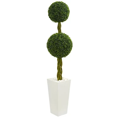 5ft. Double Ball Boxwood Topiary Tree in White Tower Planter