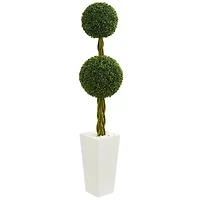 5ft. Double Ball Boxwood Topiary Tree in White Tower Planter