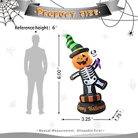 Glitzhome® 6ft. Lighted Halloween Jack-O'-Lantern Skeleton Rotating Inflatable Décor