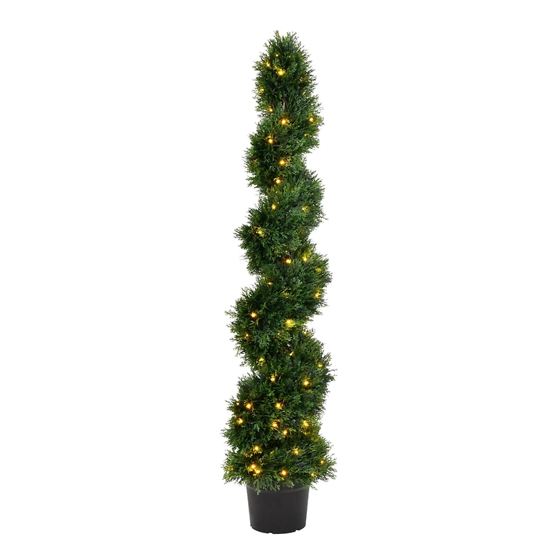5ft. Pre-Lit Potted Cedar Spiral Topiary Tree