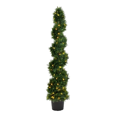 5ft. Pre-Lit Potted Cedar Spiral Topiary Tree