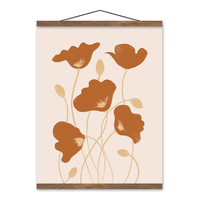 Simple Orange Poppies 16" x 20" Teak Hanging Canvas