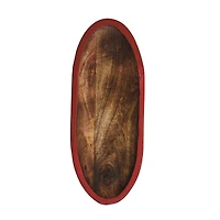 Hello Honey® 19.75" Hand-Carved Mango Wood Oval Tray with Red Enameled Edge