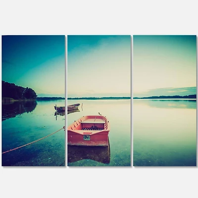 Designart - Pink Boat in Vintage Lake