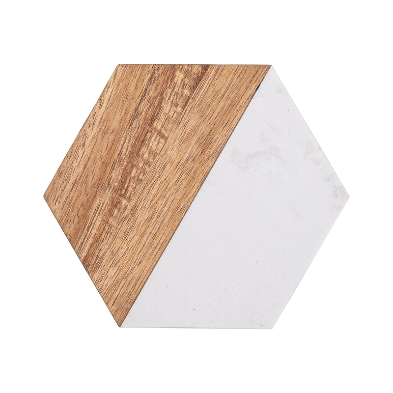 Craft Express 3.93" x 4.5" Coaster Marble & Wood Laserable Hexagonal, 4ct.