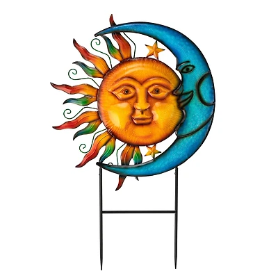 Glitzhome® 36.25" Metal Sun & Moon Garden Stake or Wall Décor