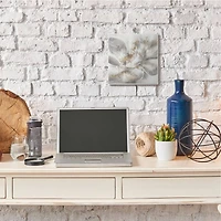 Stupell Industries Abstract Flower Bloom Gray Gold White Framed Wall Art