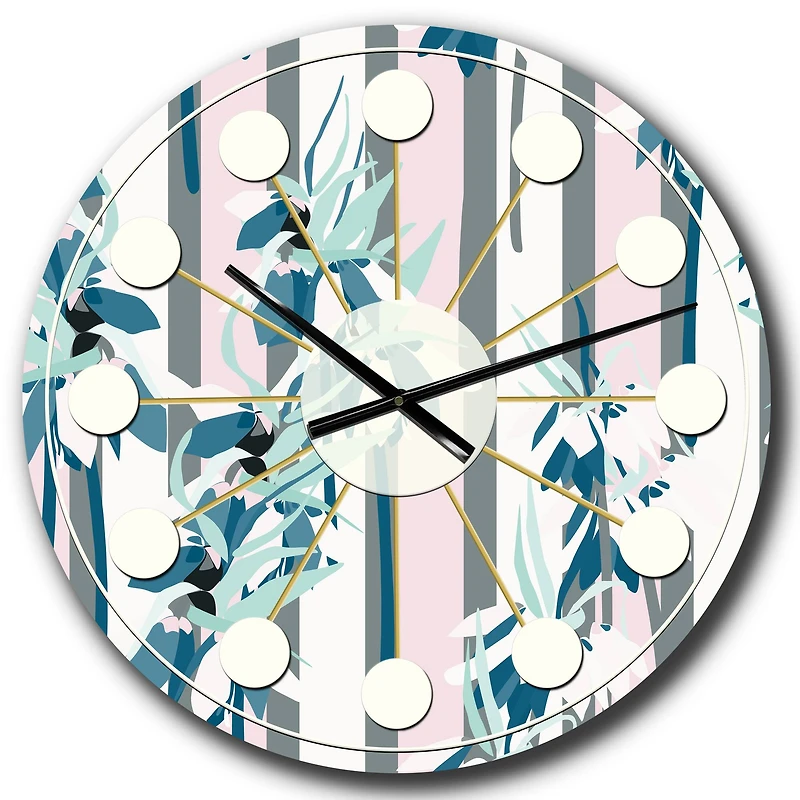 Designart 'Retro Handdrawn Lilies Mid-Century Modern Wall Clock