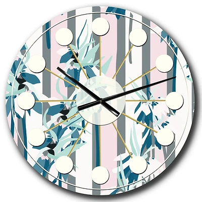 Designart 'Retro Handdrawn Lilies Mid-Century Modern Wall Clock