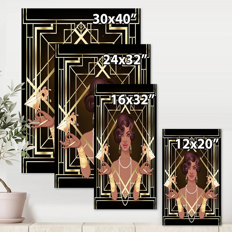 Designart - Retro Women In Golden Art Deco Geometrics I
