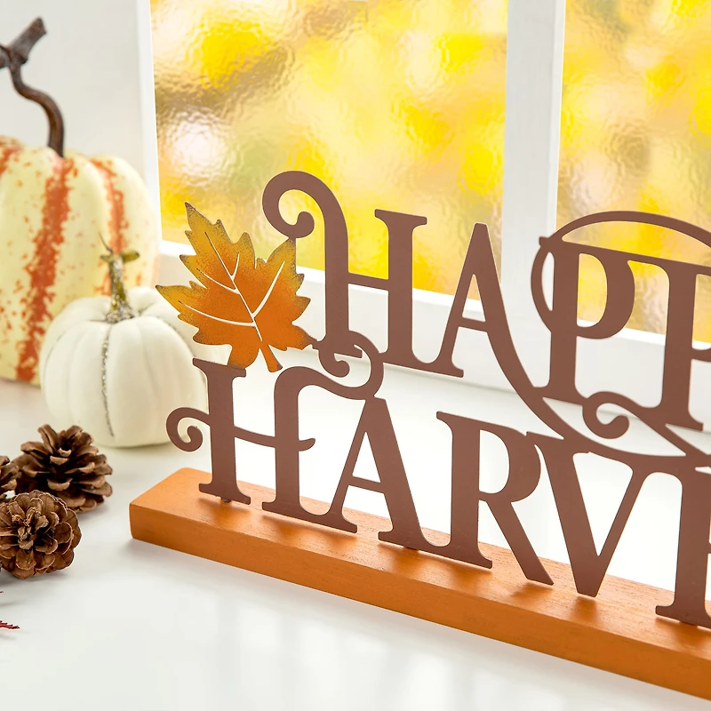 Glitzhome® 18" Wood & Metal Happy Harvest Table Décor