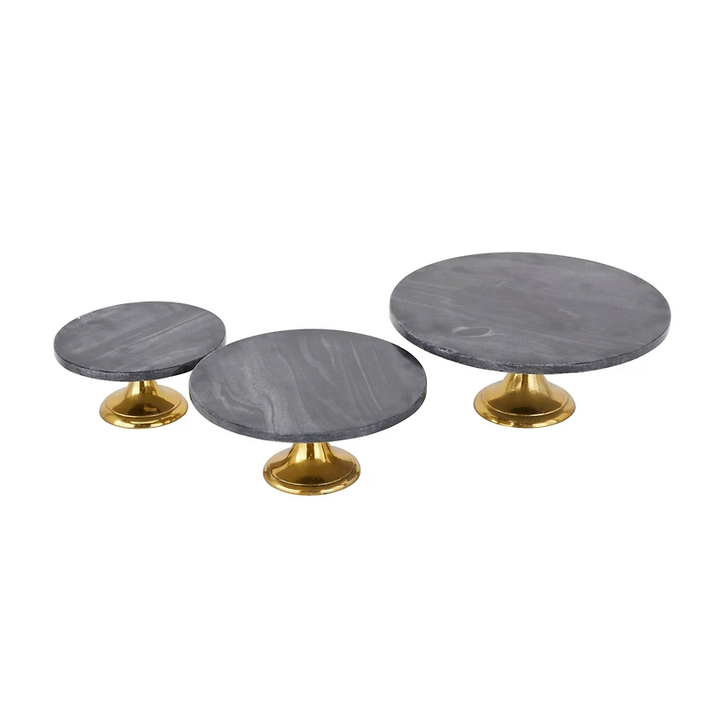 The Novogratz Set of 3 Black Aluminum Natural Cake Stand, 6" x 12" x 12"