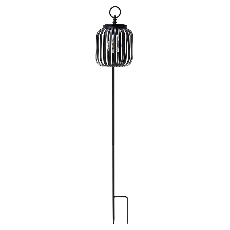 Glitzhome® 33" Black Metal Stripes Solar Powered Outdoor Lantern