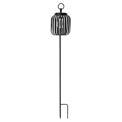 Glitzhome® 33" Black Metal Stripes Solar Powered Outdoor Lantern