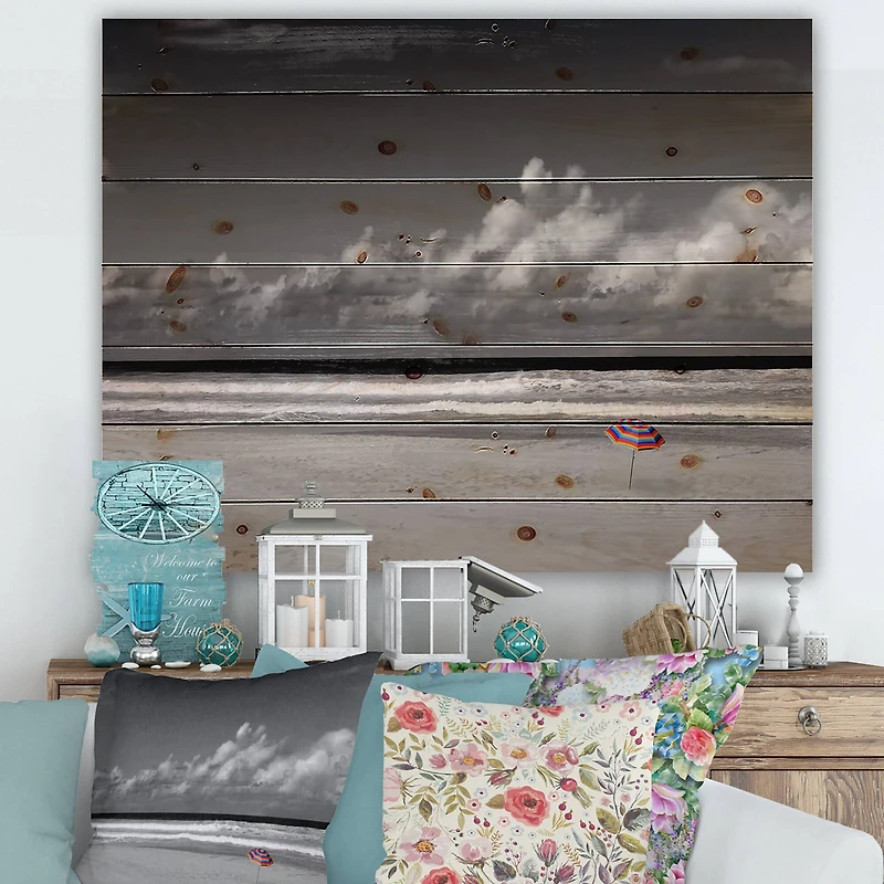 Designart - Monochrome Coastline Under Cloudy Sky