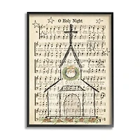Stupell Industries Festive Winter Church Holy Night Musical Script Framed Wall Art
