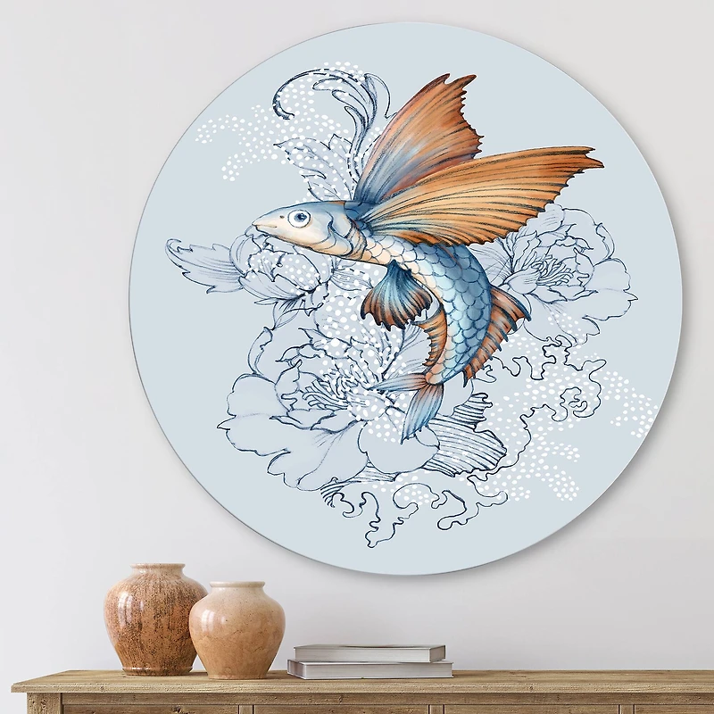 Designart - Flying Fish On Peonies