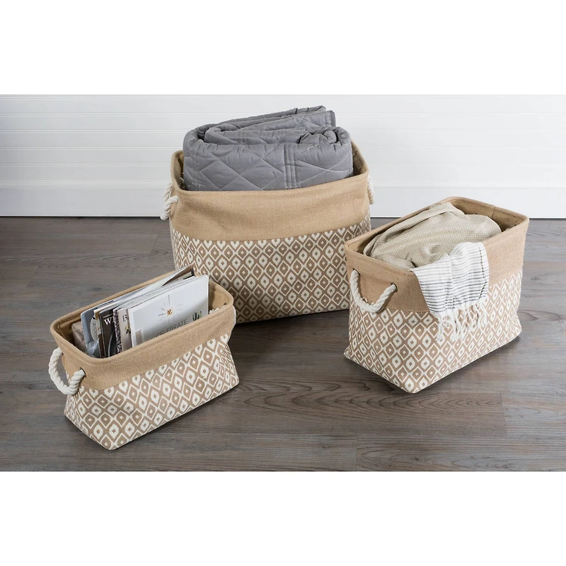 DII® 15" Brown Ikat Rectangle Burlap Bin
