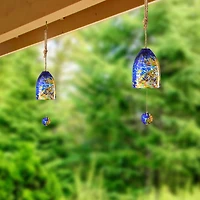 Glitzhome® 26" Blue & Yellow Glass Twist Glaze Windchime