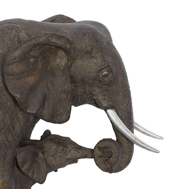 20" Dark Gray Eclectic Polystone Elephant Sculpture