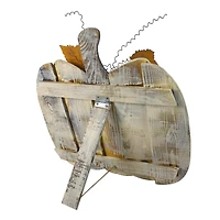 18.5" Large Beige Wooden Fall Harvest Pumpkin with Leaves & Stem