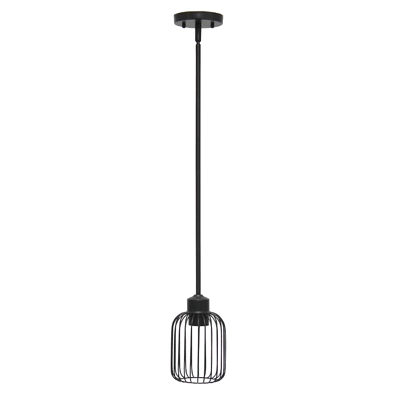 Lalia Home Ironhouse 7" Black 1-Light Metal Caged Mini Pendant