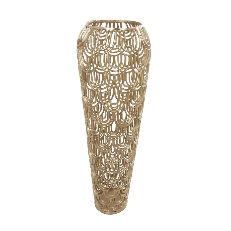 35" Gold Art Deco Arches Aluminum Vase