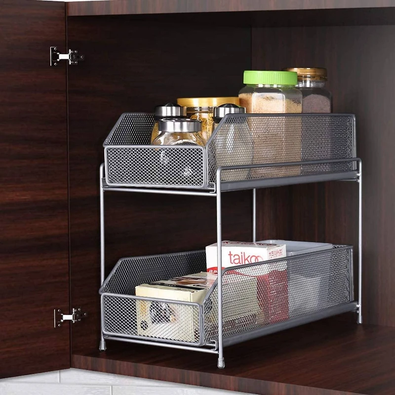 NEX™ Silver 2-Tier Sliding Basket Drawer Organizer