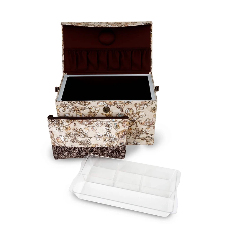 Dritz® Neutral Floral Medium Rectangular Sewing Basket With Zippered Case